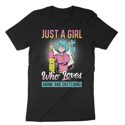 Black Just A Girl Who Loves Anime Sketching T-Shirt#color_black