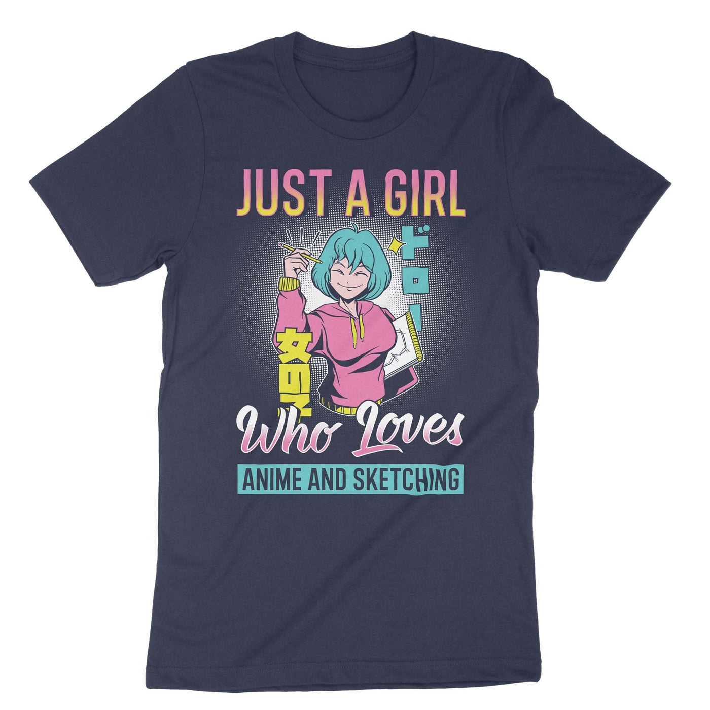 Navy Just A Girl Who Loves Anime Sketching T-Shirt#color_navy