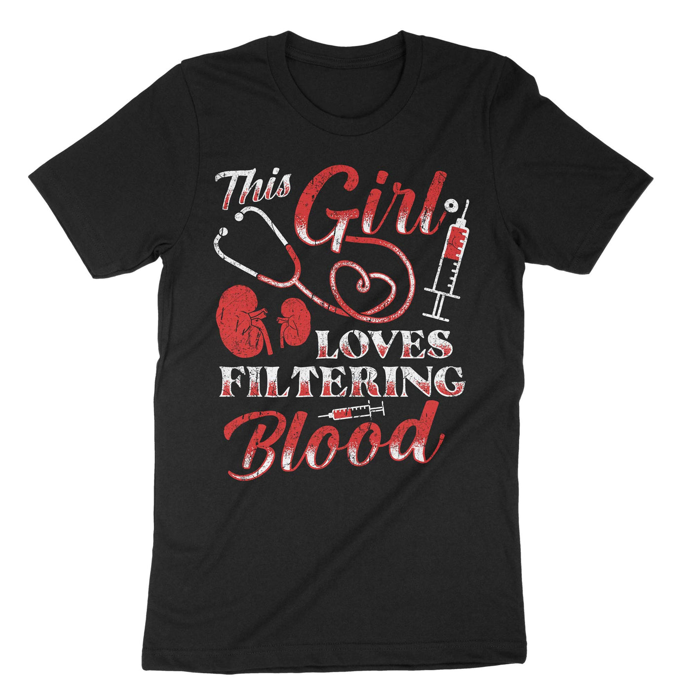 Black This Girl Loves Filtering Blood T-Shirt#color_black