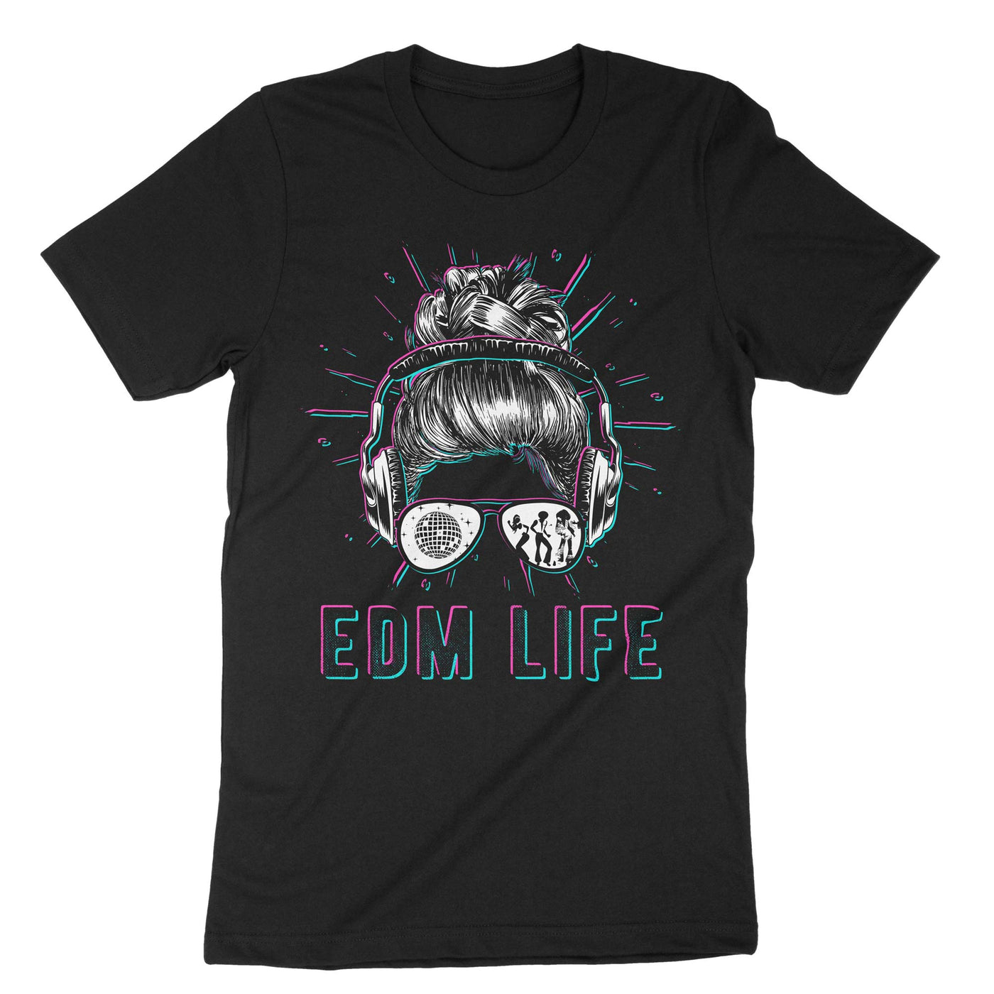 Black Edm Life Messy Bun T-Shirt#color_black