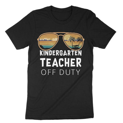 Black Kindergarten Teacher Off Duty T-Shirt#color_black
