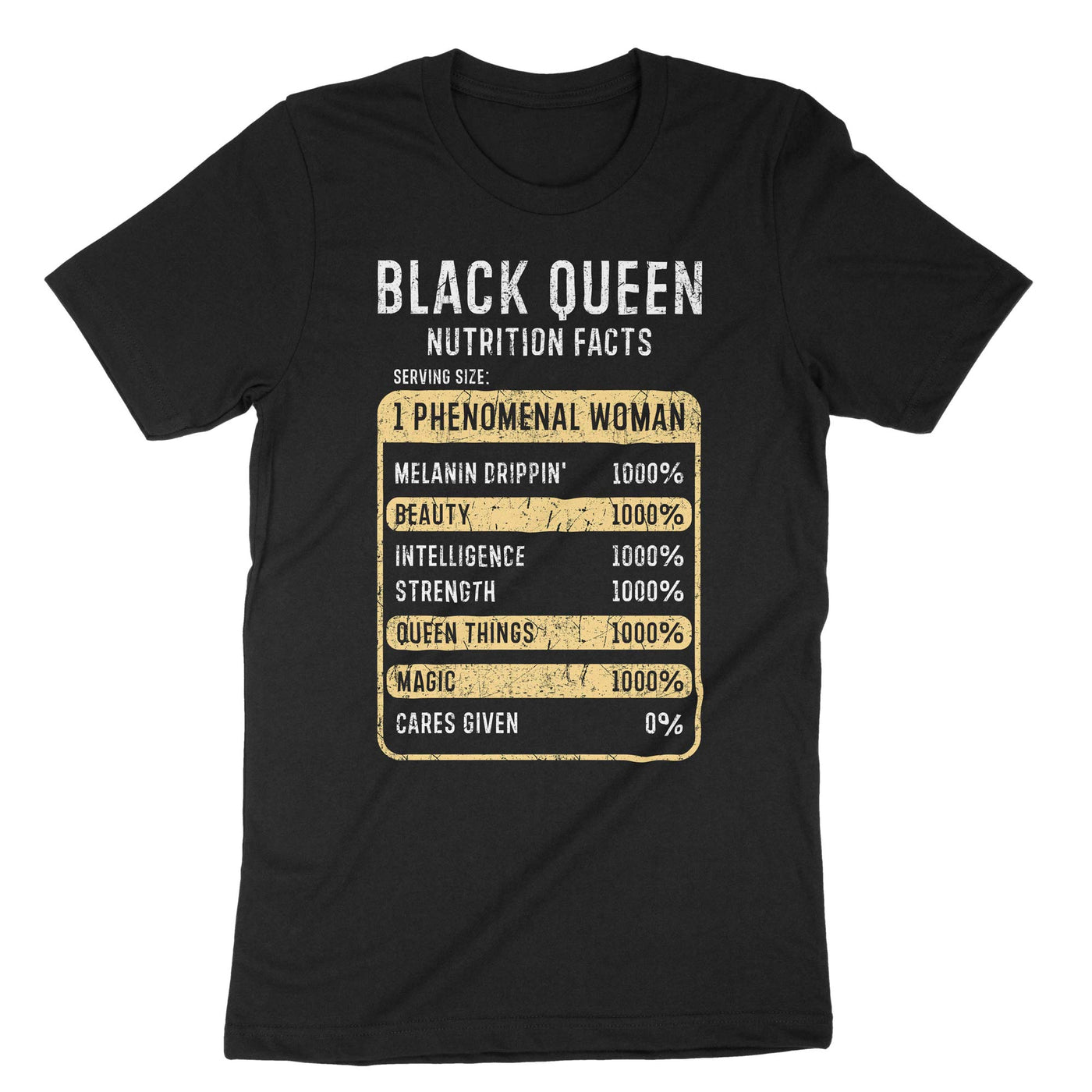 Black Black Queen Nutrition Facts T-Shirt#color_black