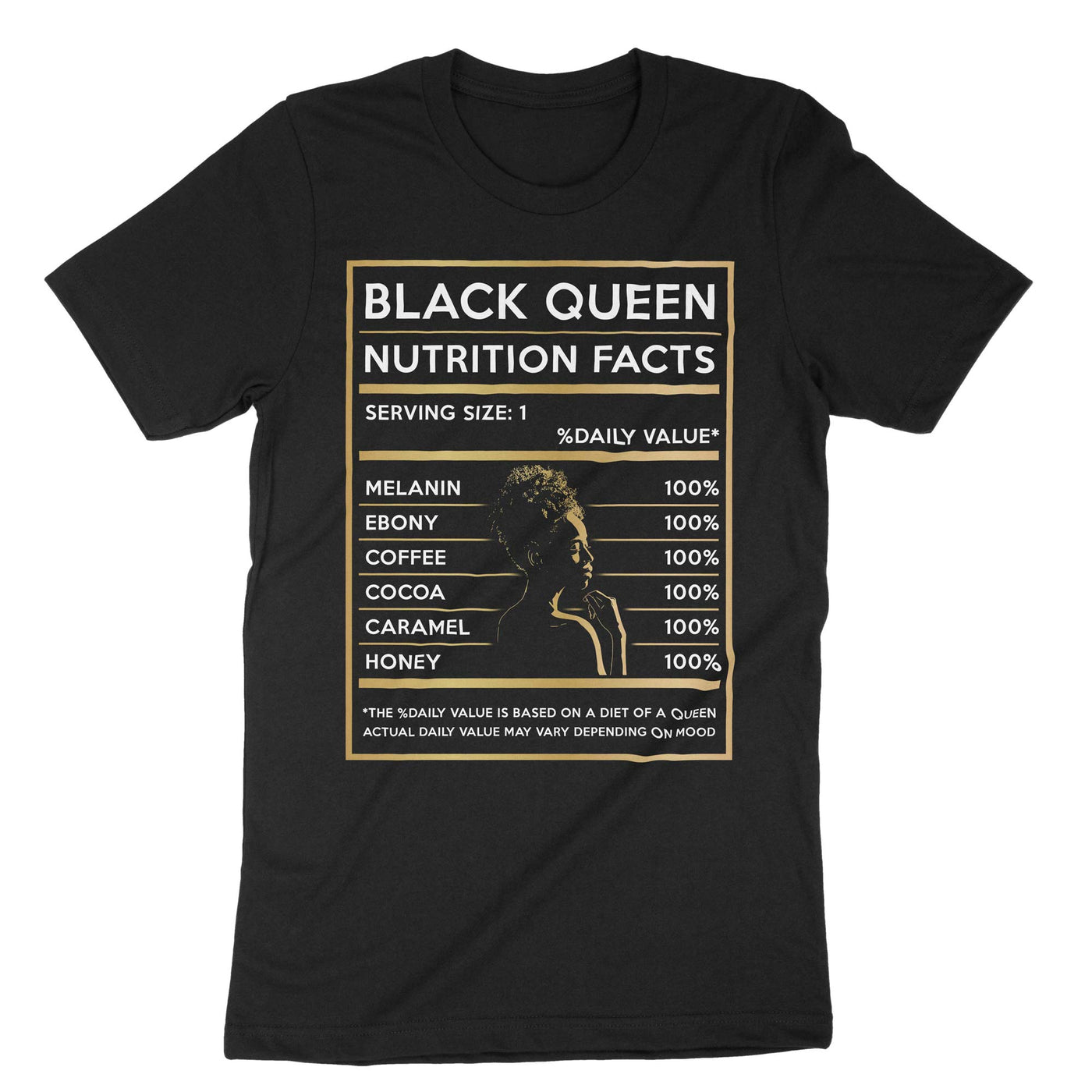 Black Black Queen Nutrition Facts T-Shirt#color_black