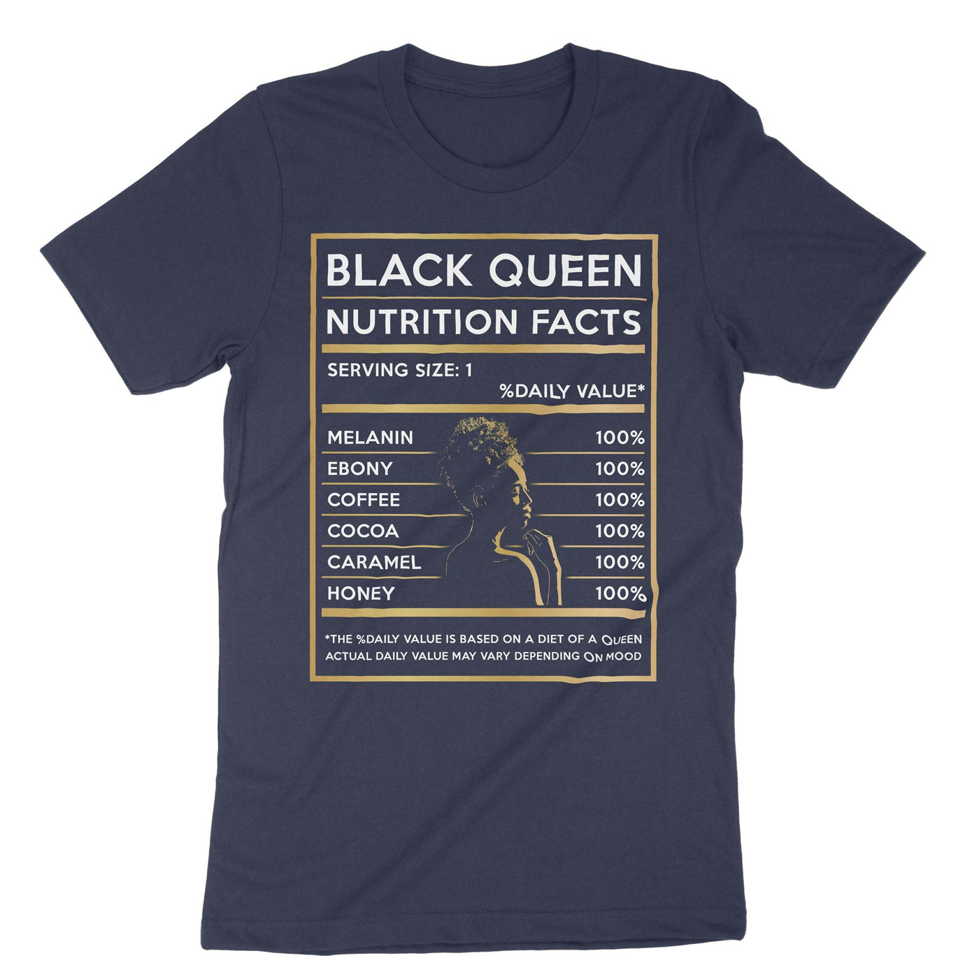 Navy Black Queen Nutrition Facts T-Shirt#color_navy