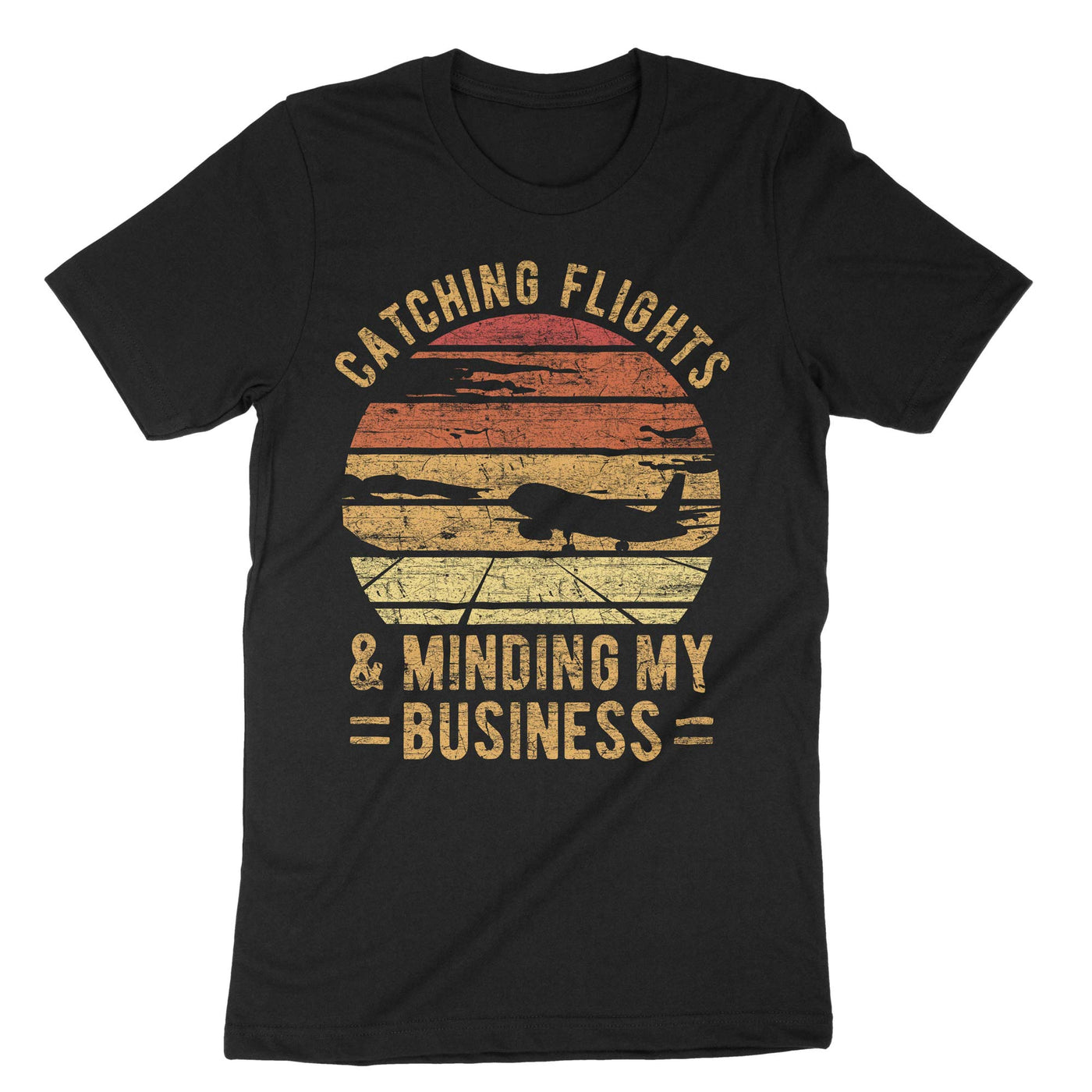Black Catching Flights And Minding My Business T-Shirt#color_black